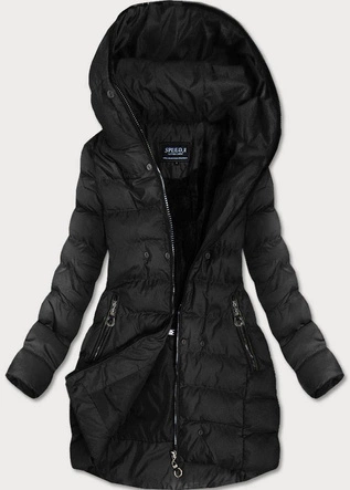 PIKOWANA KURTKA DAMSKA ZIMOWA Z KAPTUREM CZARNA (W756-1)