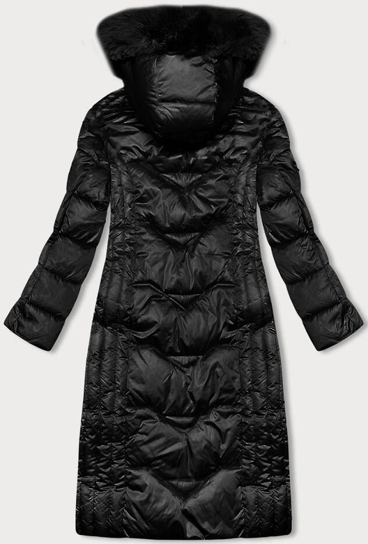 Taliowana długa kurtka zimowa czarna S'west (B8201-1)