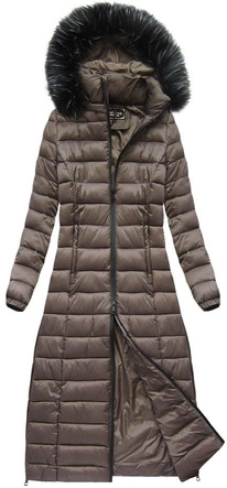 DŁUGI PIKOWANY PŁASZCZ DAMSKI BRĄZOWY (7758)