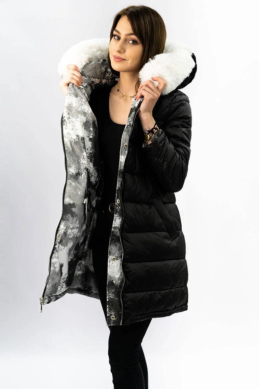 DWUSTRONNA DAMSKA KURTKA ZIMOWA MORO BIAŁA/CZARNA (X003X)