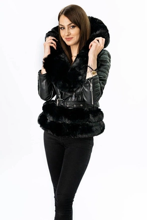 RAMONESKA Z FUTRZANYM KAPTUREM CZARNA (0585)