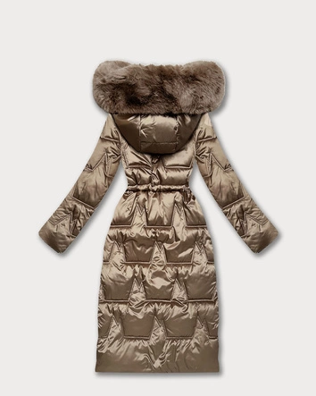 Zimowa kurtka damska ze ściągaczem w talii S'West ciemny beżowy (B8522-12)