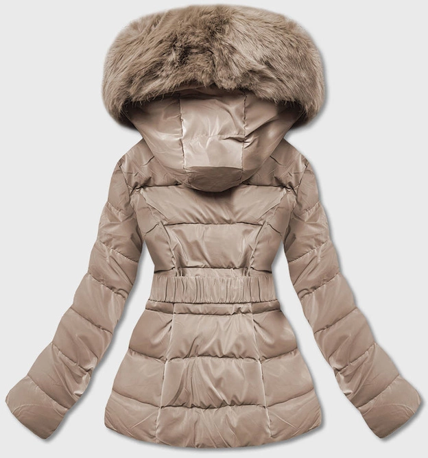 Krótka błyszcząca kurtka damska beżowa (B8090-46)