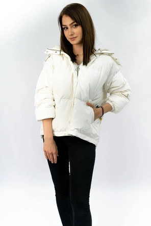 Krótka kurtka damska zimowa z puchem naturalnym biała (7113)