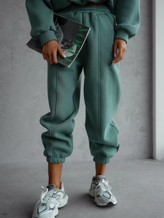 Bawełniany komplet dresowy z krótką bluzą zielony (82160)