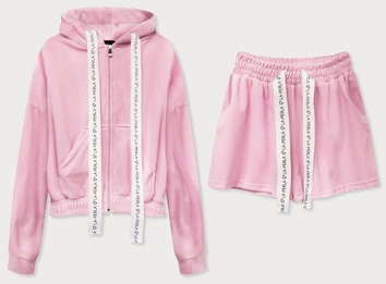 WELUROWY DRES DAMSKI LA PERLA BLUZA + SZORTY PUDROWY RÓŻ (604ART)