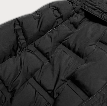 Długi damski bezrękawnik z paskiem czarny (jin217)