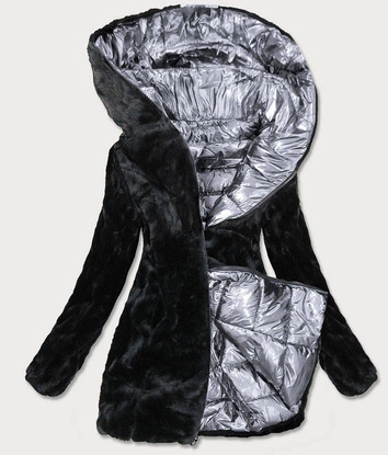 BŁYSZCZĄCA DWUSTRONNA KURTKA DAMSKA SREBRNA (B9543-13)