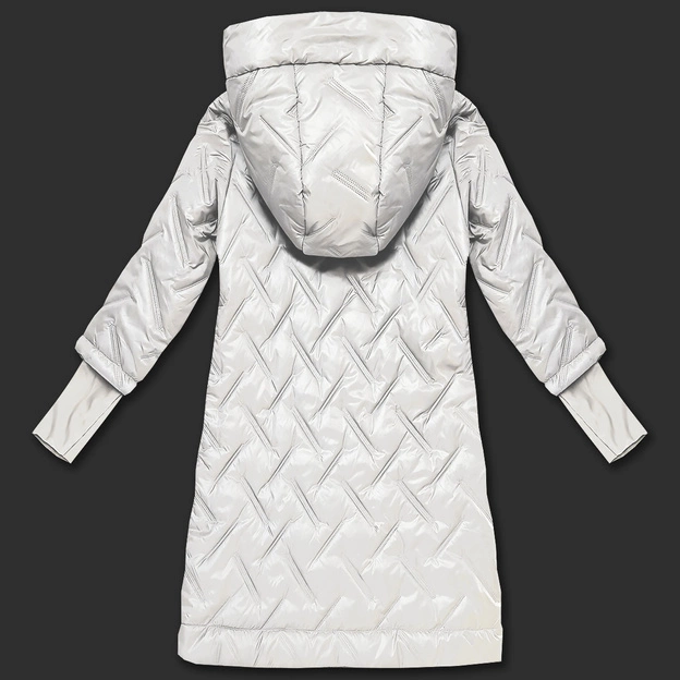 Pikowana kurtka z kapturem fason trapez ecru (T2-2290#-12)