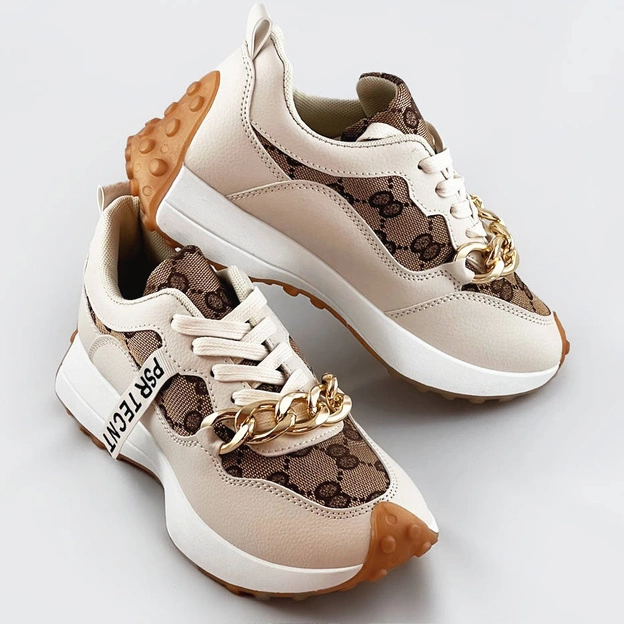 Buty sportowe z łańcuchem beżowe (n-205)
