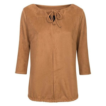 BLUZKA Z ŁEZKĄ I TROKAMI CAMEL CIEMNY (BL152)