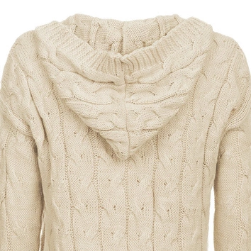 DŁUGI SWETER Z KAPTUREM I KIESZENIAMI BEŻOWY (111ART)