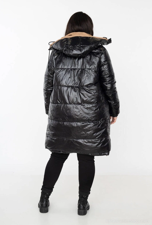 Gruba dwustronna kurtka zimowa damska czarny-beż (V767)