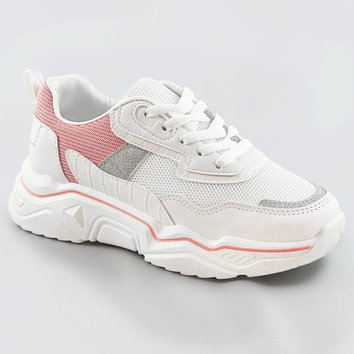 Sneakersy damskie z brokatowymi wstawkami biało-różowe (lu-2)