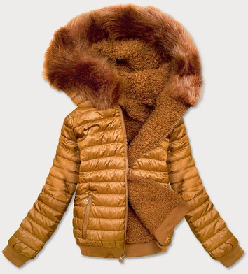 DWUSTRONNA KRÓTKA KURTKA DAMSKA ZIMOWA MUSZTARDOWA (H1032-37)