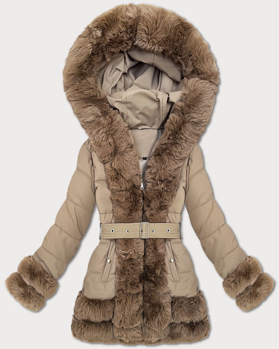 Przejściowa elegancka  kurtka z futerkiem S'West ciemno-beżowa (B8526-12)