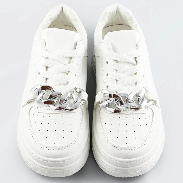 Sportowe buty z łańcuchem damskie białe (b-545)