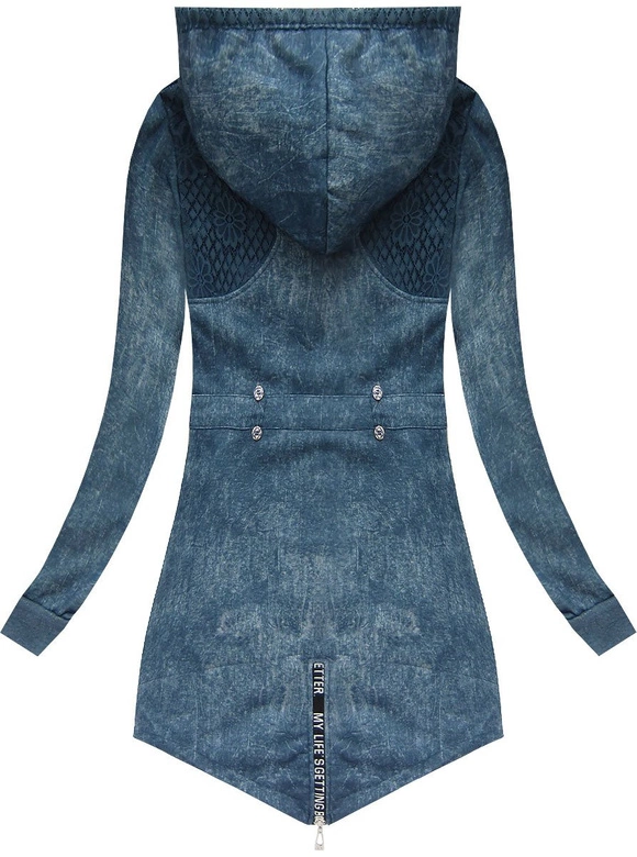 BLUZA Z KORONKĄ I KAPTUREM NIEBIESKA 2/1 (J77218)
