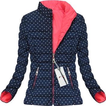 DWUSTRONNA KURTKA W GROSZKI GRANATOWA (4473)