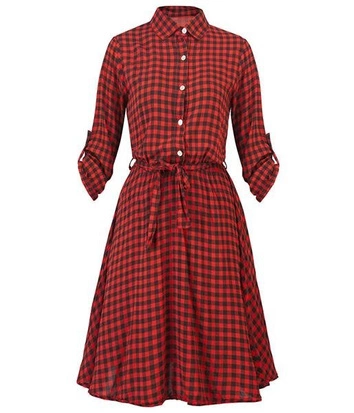 KOSZULOWA SUKIENKA W KRATĘ CZERWONA (9492)
