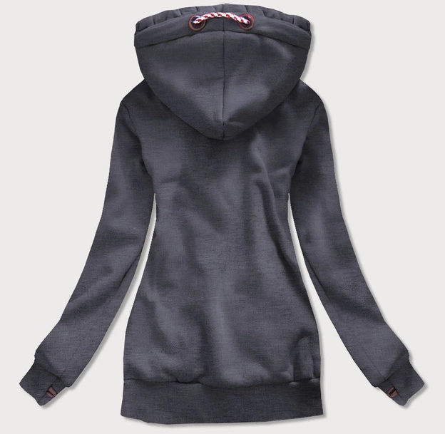 DŁUGA DAMSKA BLUZA DRESOWA Z KAPTUREM GRAFITOWA (725)