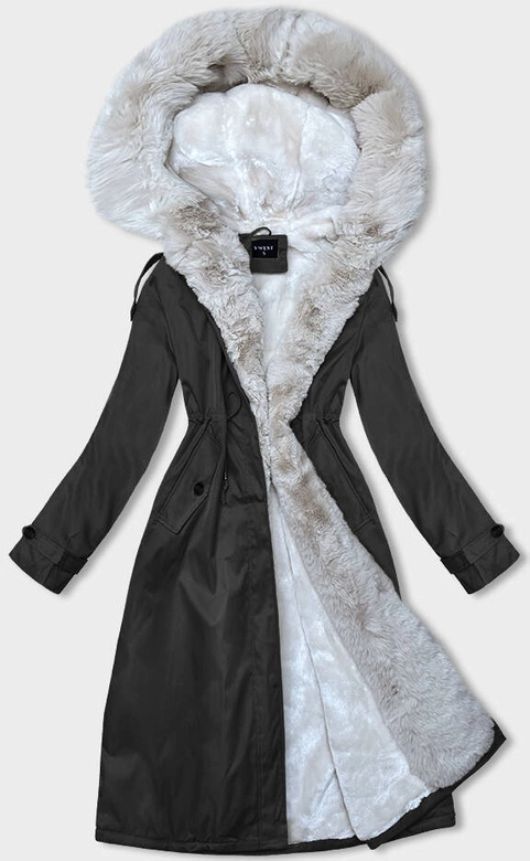 Parka damska zimowa z futerkiem czarny-beż (B557-1046)