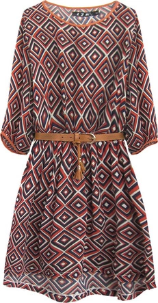 TUNIKA W GEOMETRYCZNE WZORY Z PASKIEM GRANATOWO-CEGLANA (6171/1)