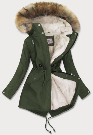 Damska parka zimowa na misiu khaki (w378)
