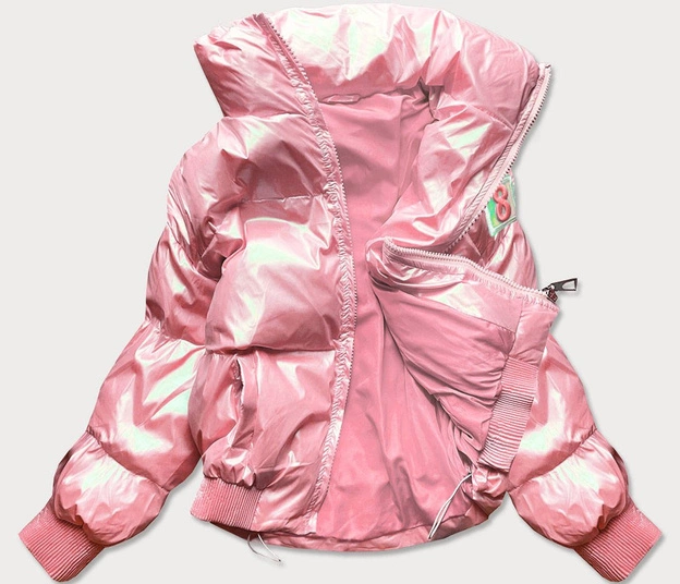 KRÓTKA KURTKA DAMSKA OVERSIZE RÓŻOWA (651ART)