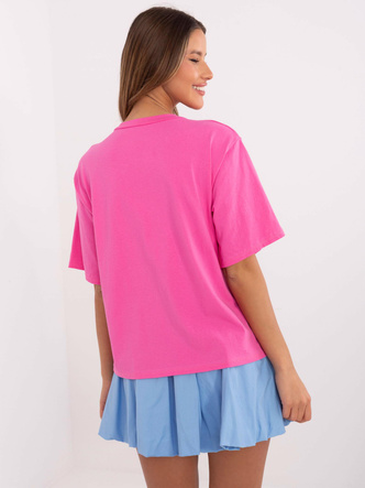 Bawełniany t-shirt damski z nadrukiem ciemny różowy (M745-1)