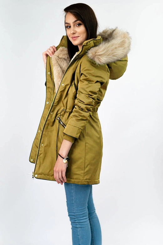 Damska parka zimowa na misiu żółta (b2623)