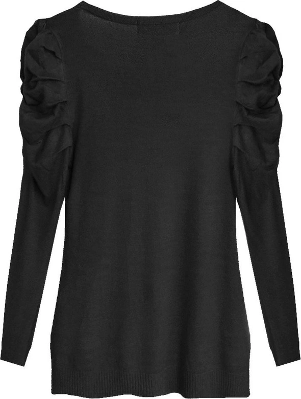 SWETER Z BUFIASTYMI RAMIONAMI CZARNY (1528)