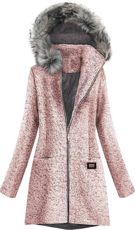 KRÓTKI PŁASZCZ ZIMOWY Z KAPTUREM RÓŻOWY (516/3ART)