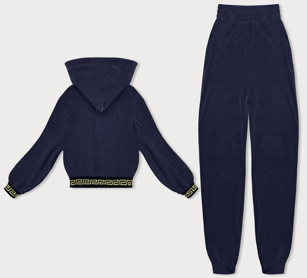 Komplet dresowy w prążki z ozdobnymi ściągaczami granatowy (AMG-345A)