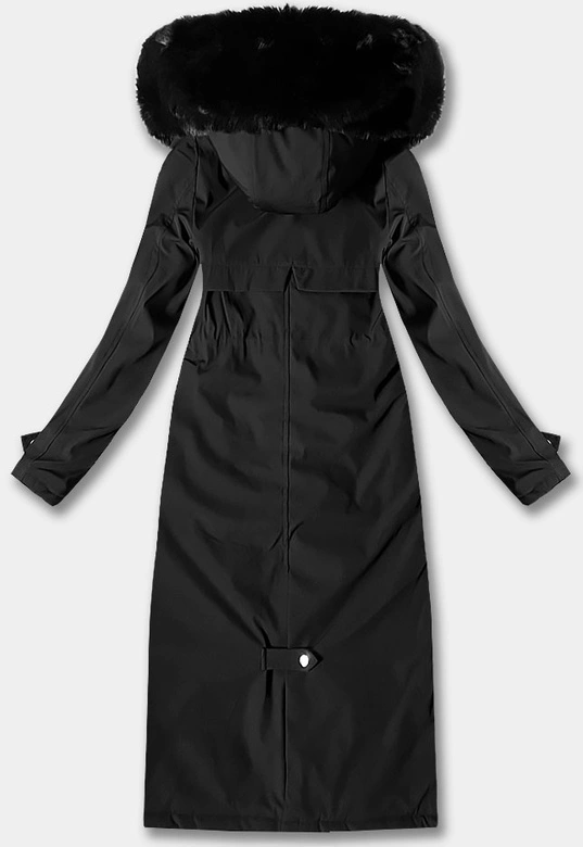Długa gruba kurtka zimowa z kapturem Libland czarna (7614)