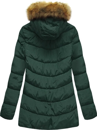 ZIMOWA PIKOWANA KURTKA DAMSKA Z KAPTUREM CIEMNOZIELONA (B2633)