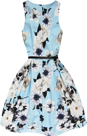 ROZKLOSZOWANA SUKIENKA W KWIATY BŁĘKITNA (ART53)