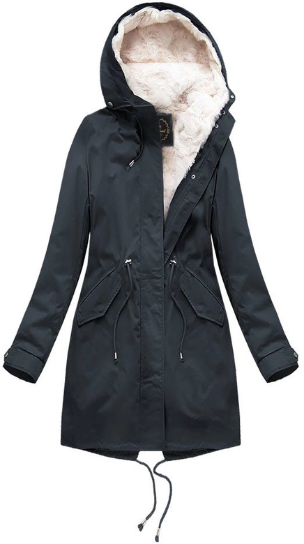 ZIMOWA PARKA DAMSKA Z PODPINKĄ I KAPTUREM GRANATOWA (X7600BIGX)