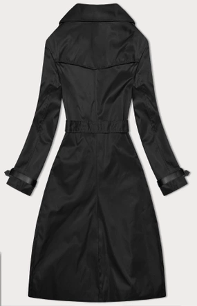 Długi damski trencz z paskiem czarny (1803#-1)