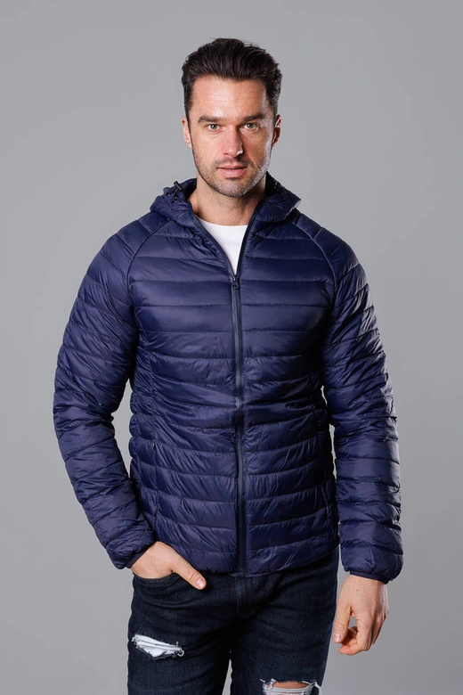 Pikowana kurtka męska z kapturem granatowa (HM112-4)