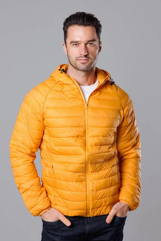 Pikowana kurtka męska z kapturem kurkuma (HM112-10)