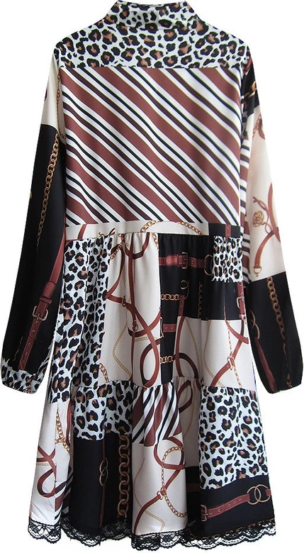 WZORZYSTA SUKIENKA OVERSIZE BEŻOWO-BRĄZOWA (482ART)