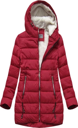 PIKOWANA DAMSKA KURTKA Z KAPTUREM CZERWONA (B2642)