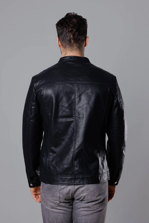 Klasyczna kurtka męska ekoskóra czarna (11Z8025)