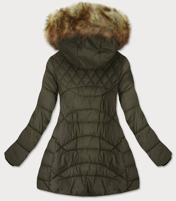 PIKOWANA DAMSKA KURTKA Z KAPTUREM KHAKI (808BIG)