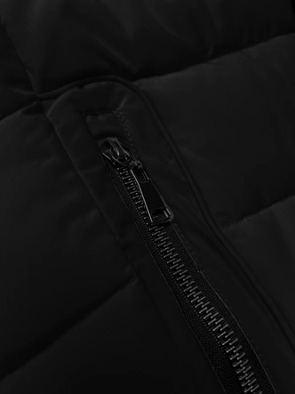 Pikowana kurtka przejściowa z futerkiem przy kapturze S'west czarna (B8301-1)