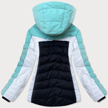 ZIMOWA KURTKA SPORTOWA DAMSKA Z KAPTUREM MIĘTOWO-CZARNA (B2378)
