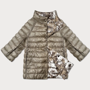 Dwustronna kurtka damska z rękawem 3/4 Minority beż/kwiaty (M23-7009-62)