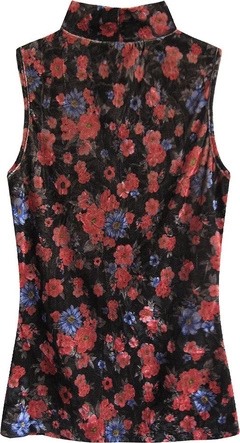 WELUROWY GOLF W KWIATKI CZARNO-CZERWONY (3684/3)