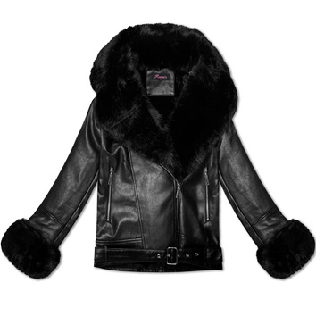 Damska ramoneska z futrzanym kołnierzem czarna (61M8507-392A)